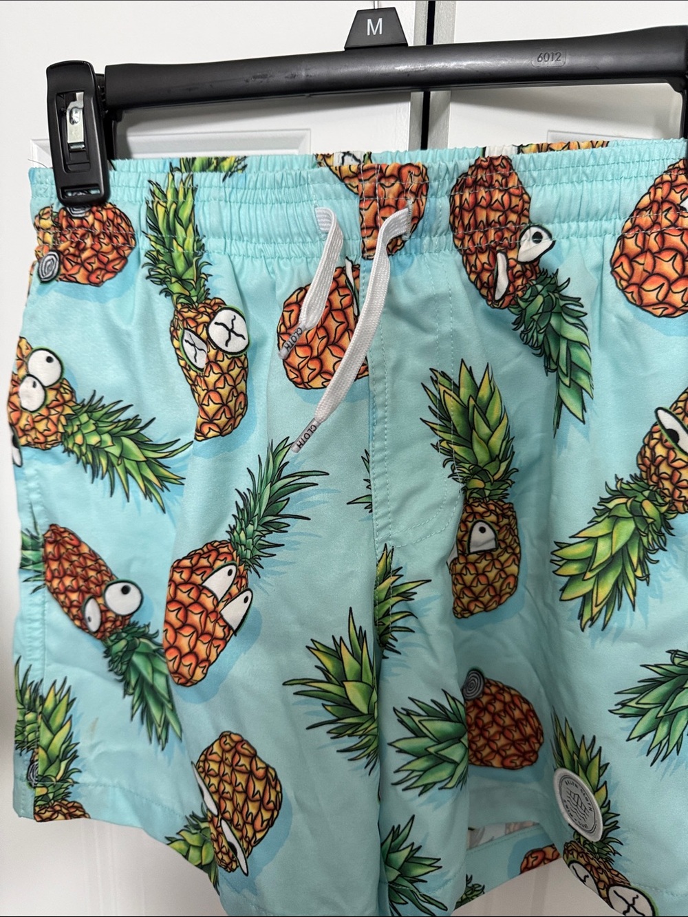 Brooklyn Cloth Boys Pineapple Print Swim Trunks in Aqua and Orange